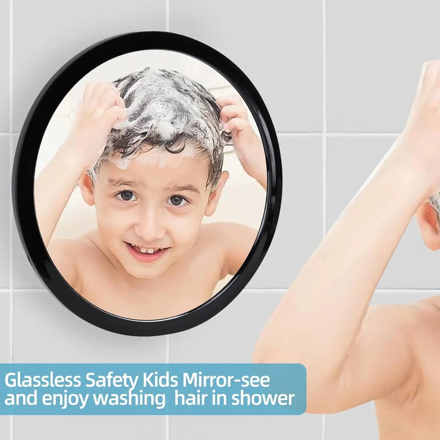 Fogless Shower Mirror for Shaving and Makeup with 3 Removable Powerful Suction Cups, Shatterproof Anti Fog Mirror for Shower and Bathroom, Glassless Safety Kids Mirror (Black) - Jlhbookstore.store