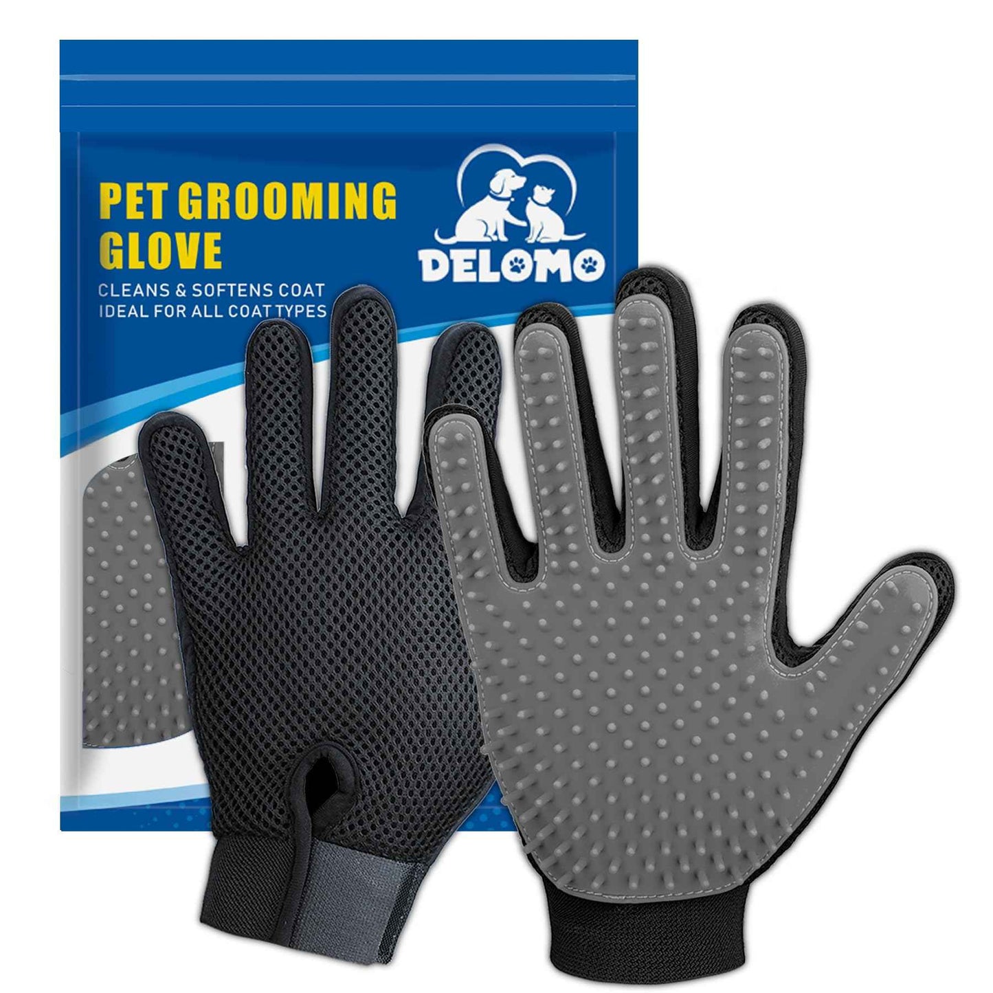 Upgrade Efficient Pet Hair Remover Gloves - Gentle Shedding Brushes for Dogs, Cats & Horses with Long and Short Hair - 1 Pair (Blue)