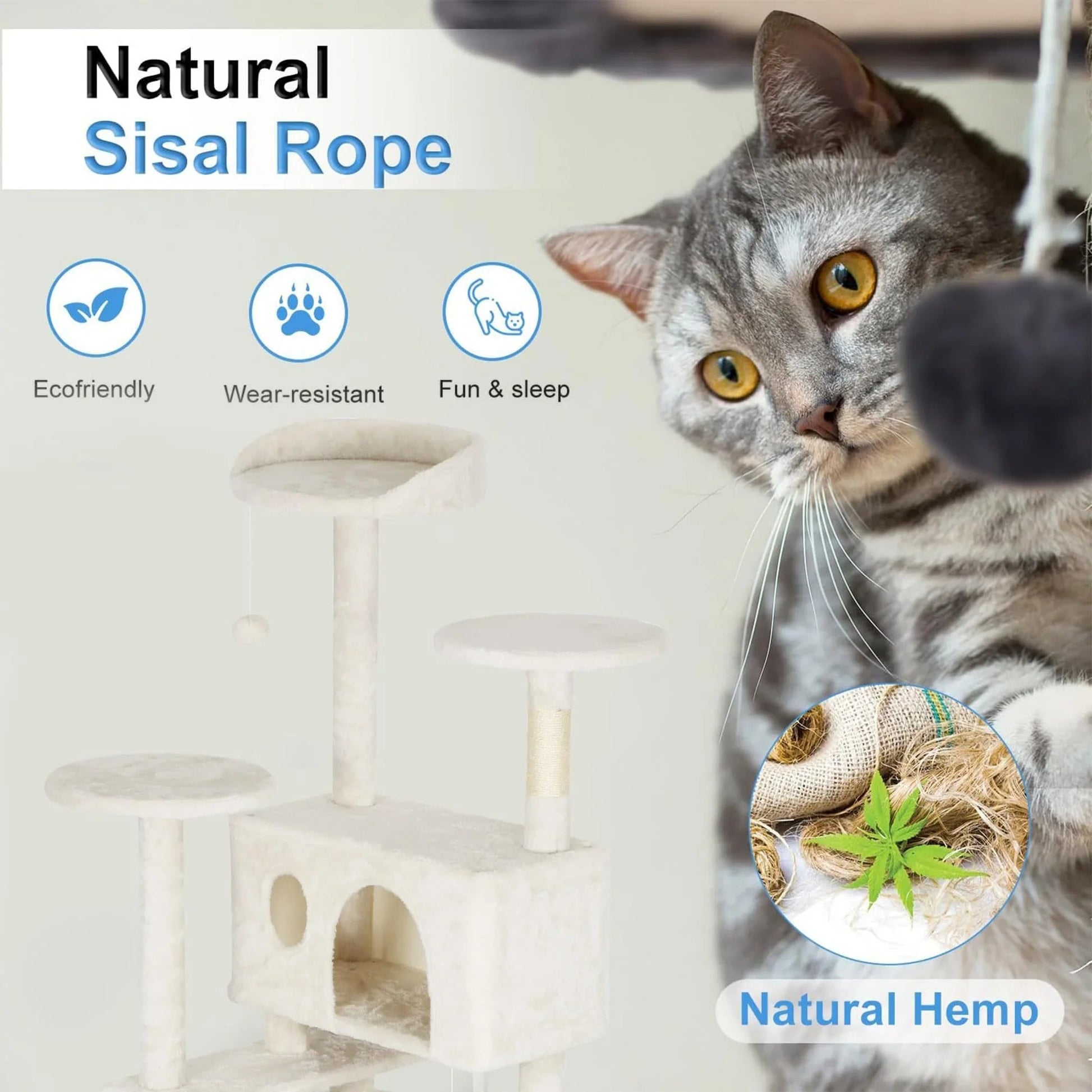 FDW Cat Tree 54in Cat Tower Multi-Level Durable Cat Scratching Post & Cozy Fun Cat Jumping Platform Space Saving Cat Condo Pet Play House for Indoor Cats,Dark Gray jlhbookstore.store