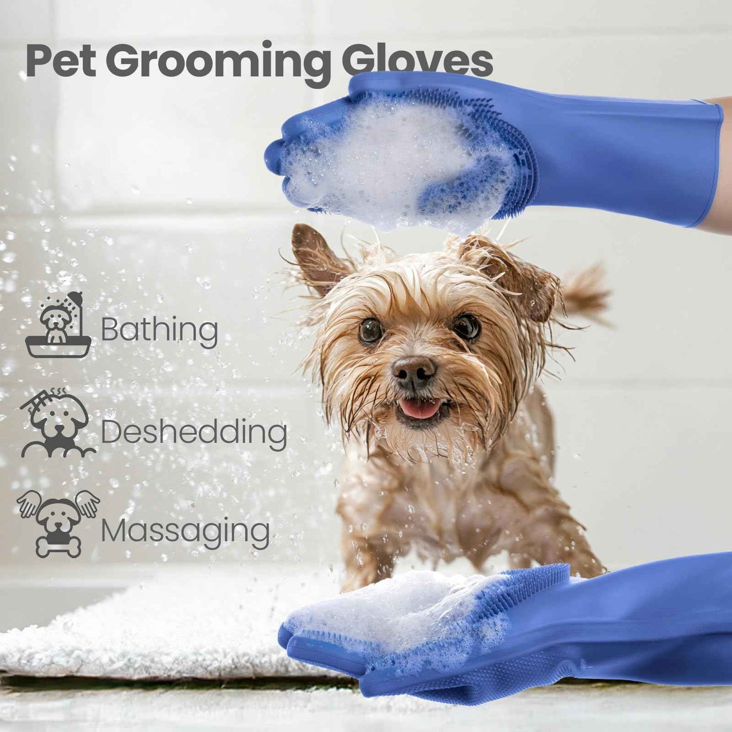 DELOMO Dog Washing Gloves 1 Pair: Soft and Gentle Silicone Pet Grooming Gloves - Bathing Scrubber Brush Mitt Grooming Shedding Fur Removal Massage for Dogs/Cats/Horse, Purple