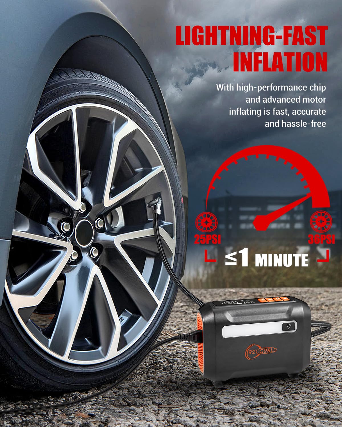 R8 Tire Inflator Portable Air Compressor, DC 12V Air Compressor Portable with Large Dual Digital Screen, 3X Faster Inflation Air Pump for Car, Bike, Ball, Motor