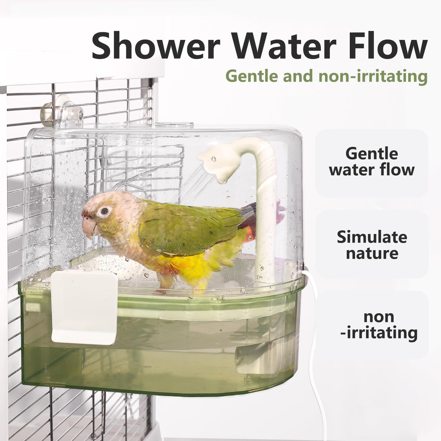 Automatic Bird Baths for Cage – Indoor Parakeet Bath with Pump, Bird Shower with 2 Modes Running Water, Bird Cage Accessory for Pet Birds Conure Budgies Cockatiels Lovebird (Light Brown)