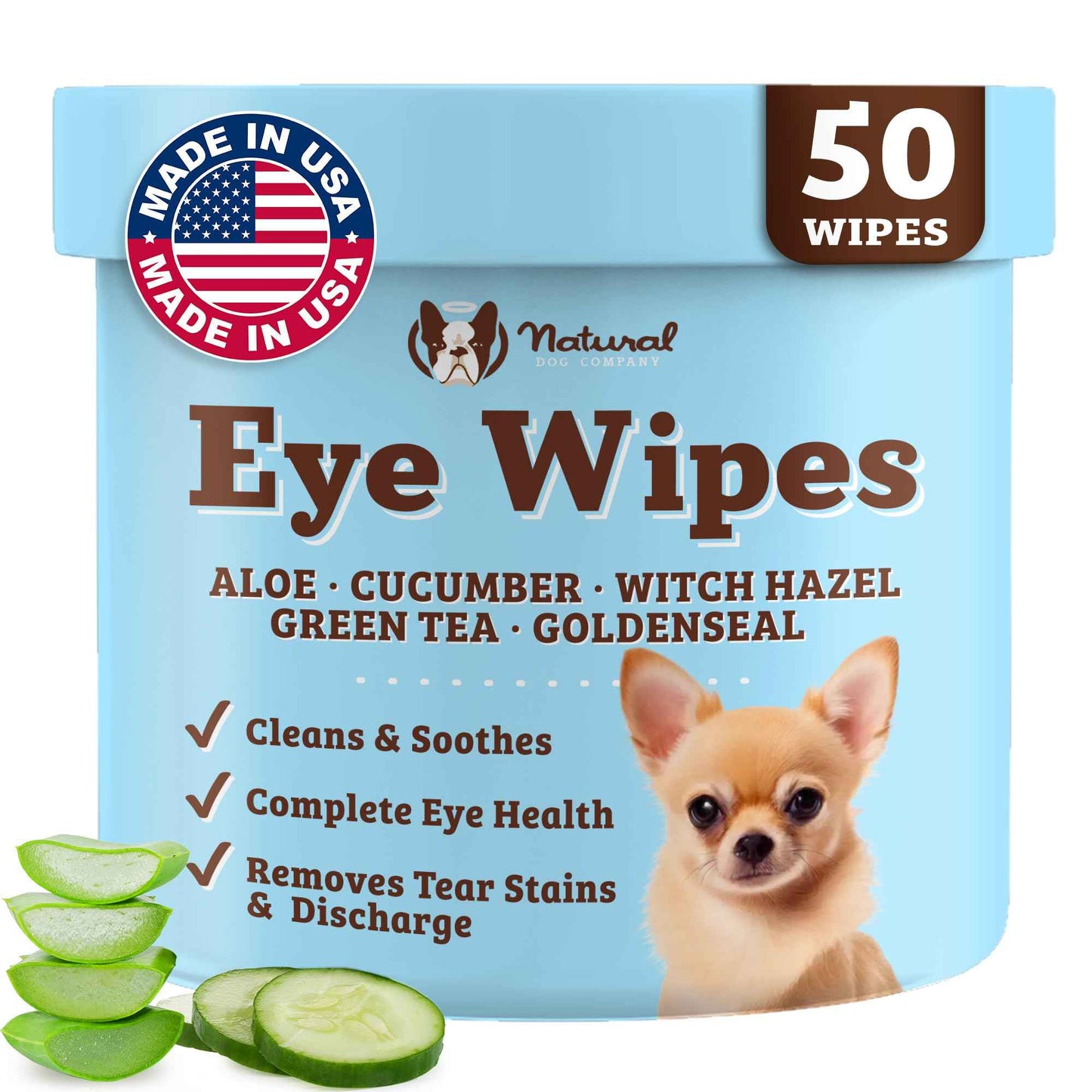 Natural Dog Company Wrinkle Wipes for Dogs, 100 Count, Hypoallergenic Dog Wipes, Wrinkle Wipes French Bulldog, Cleaning & Deodorizing, Dog Wipes for Grooming Faces, Paws & Butts