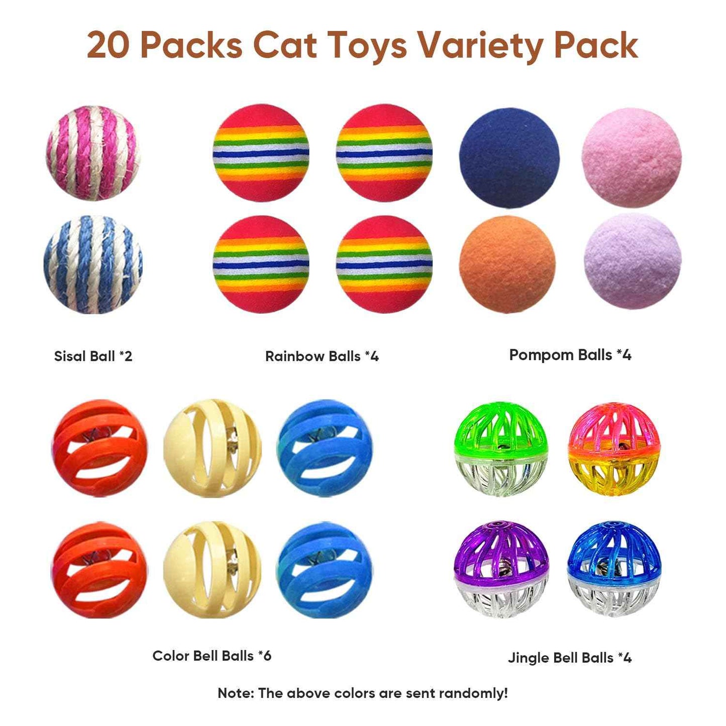 Cat Toys for Indoor Cats - 34 Packs Interactive Set with Colorful Springs, Mouse Toy, Catnip Ropes, Balls, Bells, and Sisal Ball for Kittens