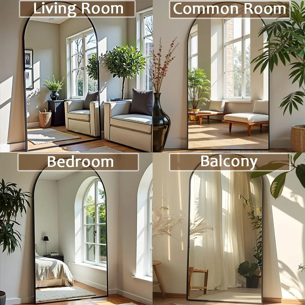 OGCAU Floor Full Length Mirror, 56"x20" Arched Full Body Mirror, Hanging or Leaning, Standing, Wall Mounted with Aluminum Frame for Bedroom Living Room, White - Jlhbookstore.store