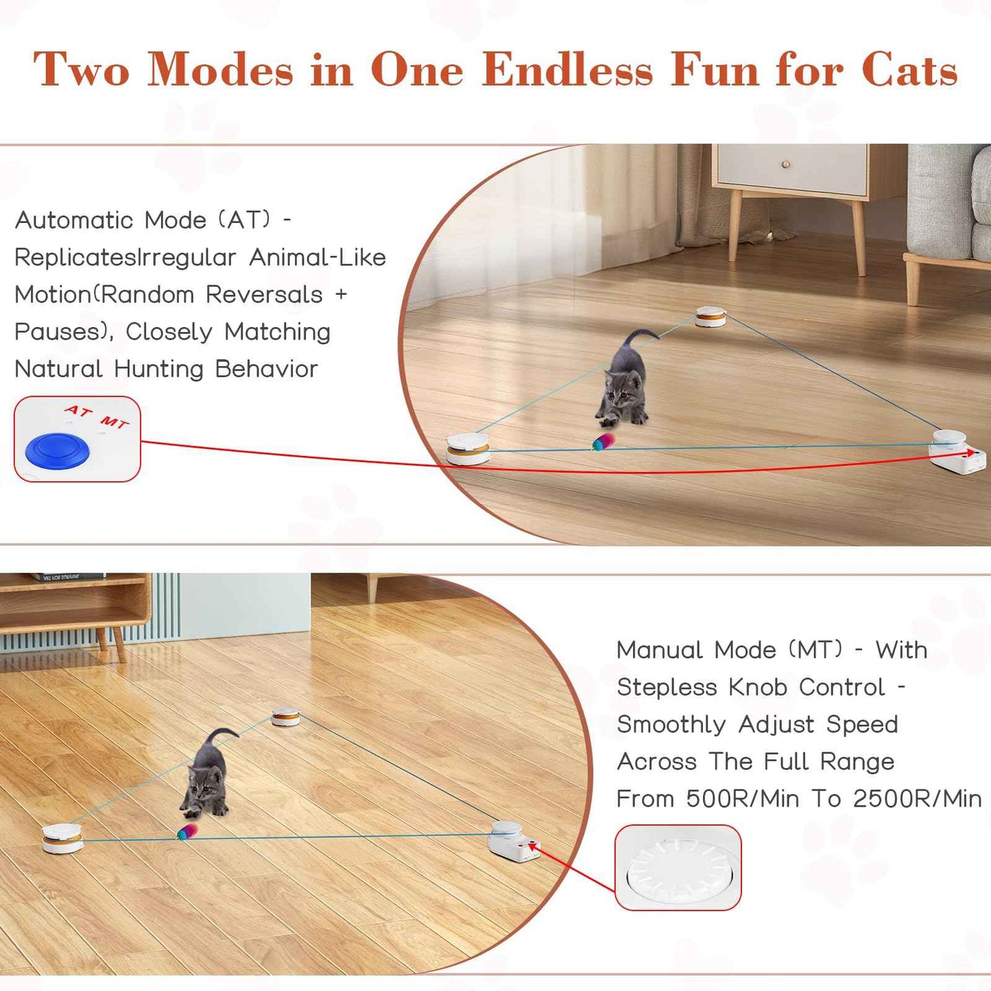 Interactive Cat Toy for Indoor Cats – Automatic Moving & Enrichment Toy for Indoor Cats/Kitten, Auto/Manual Control Cat Treadmill for Exercise & Mental Stimulation, Stimulating Chase Toys (H1K2)