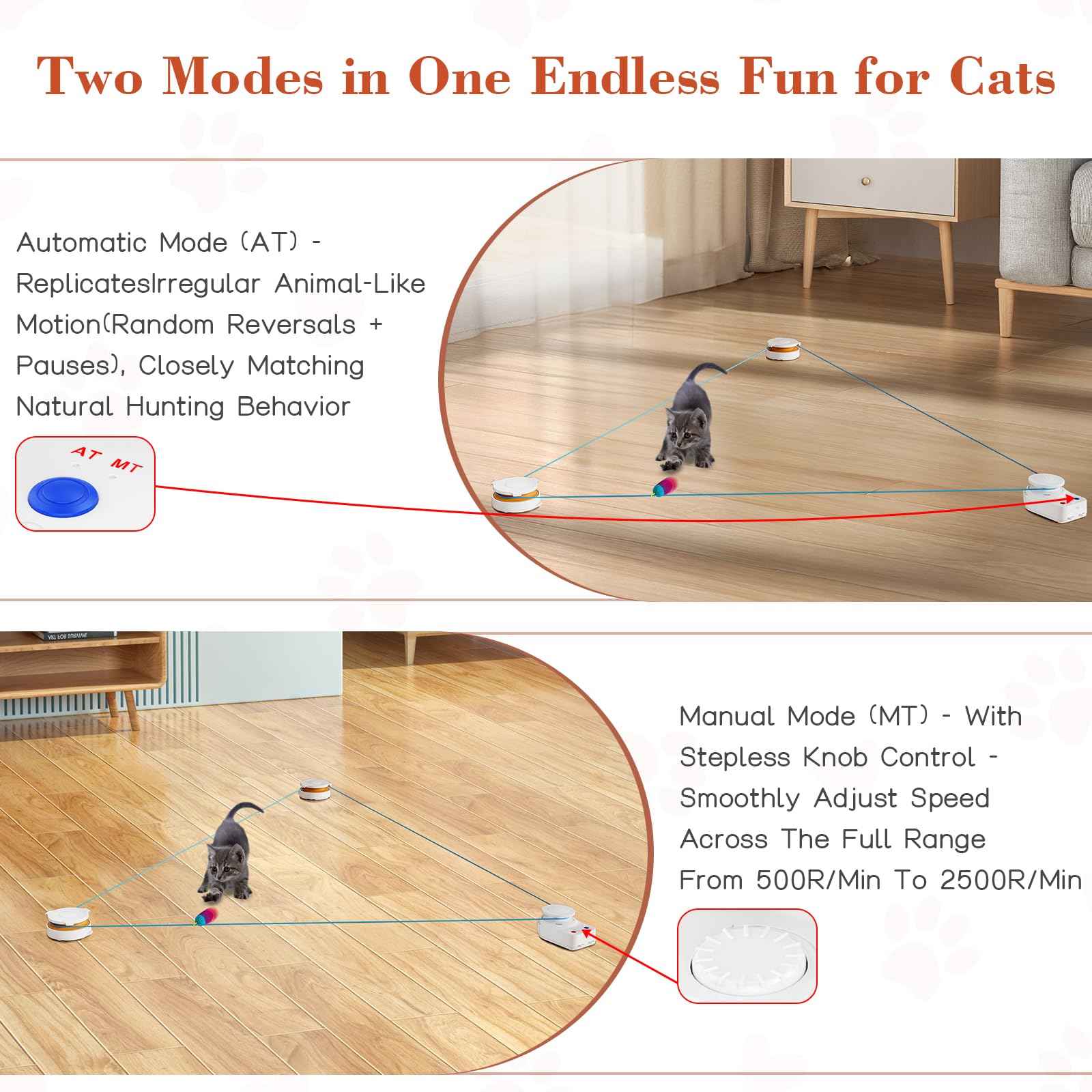 Interactive Cat Toy for Indoor Cats – Automatic Moving & Enrichment Toy for Indoor Cats/Kitten, Auto/Manual Control Cat Treadmill for Exercise & Mental Stimulation, Stimulating Chase Toys (H1K2)