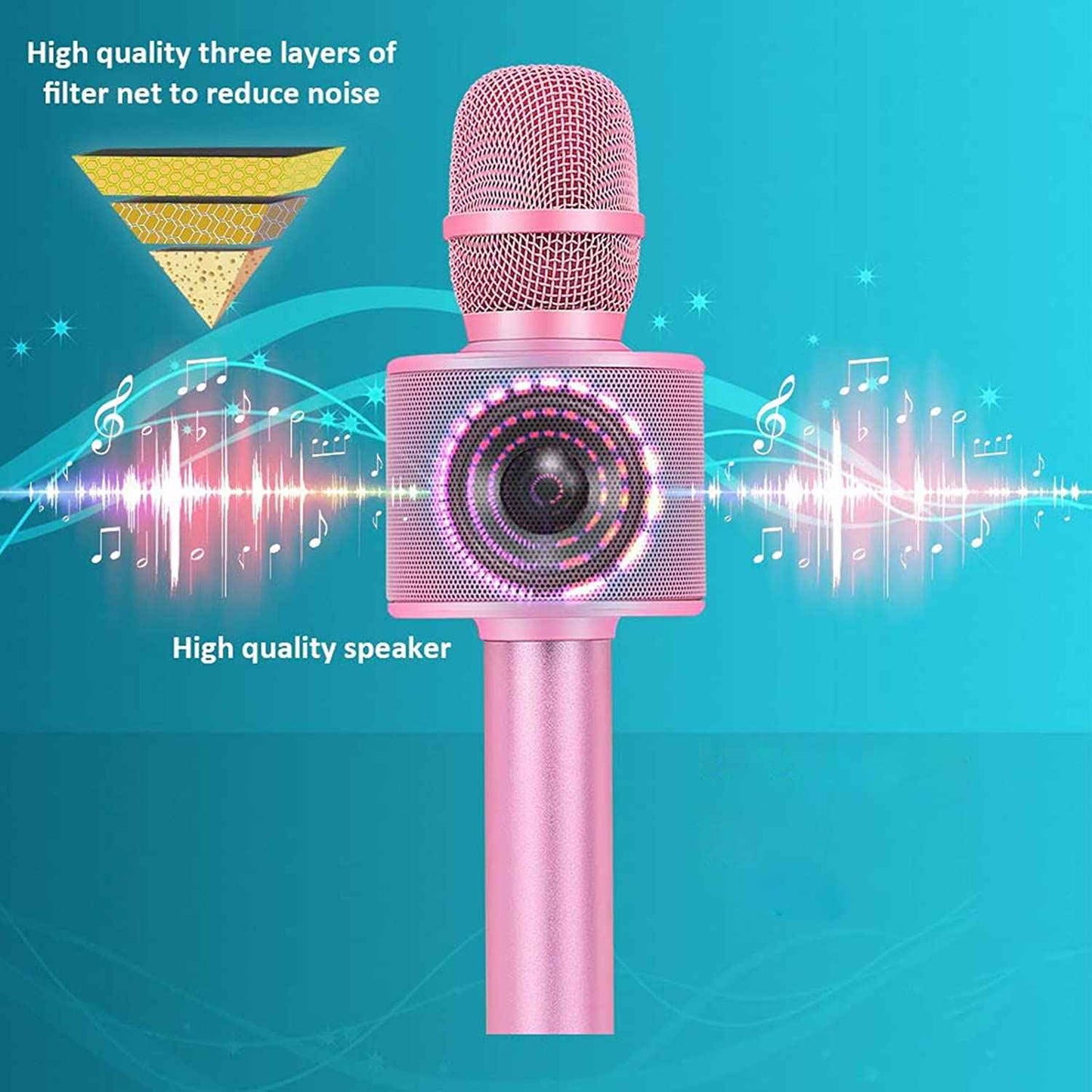 BONAOK Wireless Bluetooth Karaoke Microphone, Portable Toy Microphone for Singing, Gifts to Girls Boys Kids Adults All Age Q37（Bright Purple）