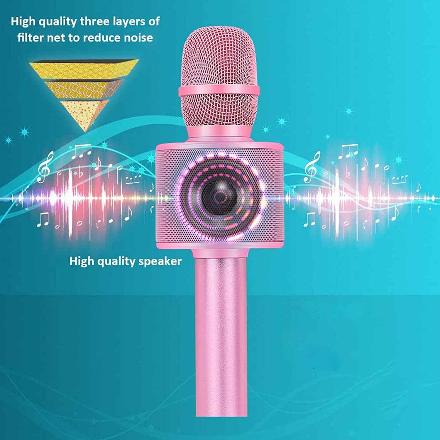 BONAOK Wireless Bluetooth Karaoke Microphone, Portable Toy Microphone for Singing, Gifts to Girls Boys Kids Adults All Age Q37（Bright Purple）