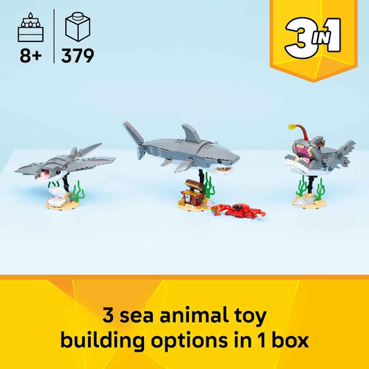 LEGO Creator Fierce Shark with a Treasure Chest Building Toy for Boys & Girls - Kids Build a Shark, Fish, or Manta Ray Animal Figure - Bedroom or Shelf Decor for Ages 8+ - 31381