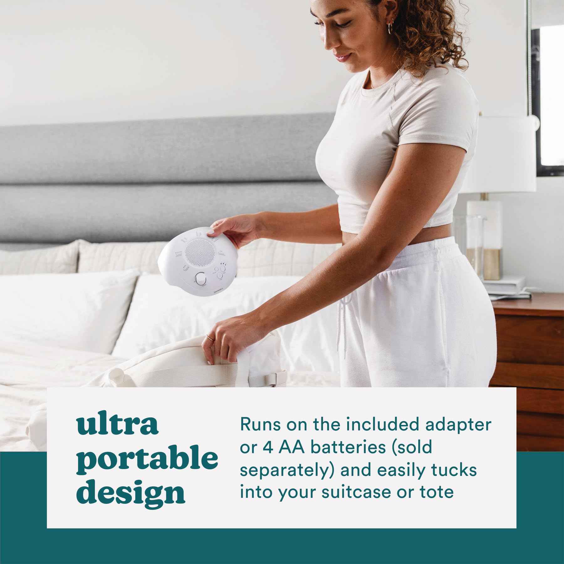 Homedics SoundSleep White Noise Sound Machine, Silver, Small Travel Sound Machine with 6 Relaxing Nature Sounds, Portable Sound Therapy for Home, Office, Nursery, Auto-Off Timer, by Homedics