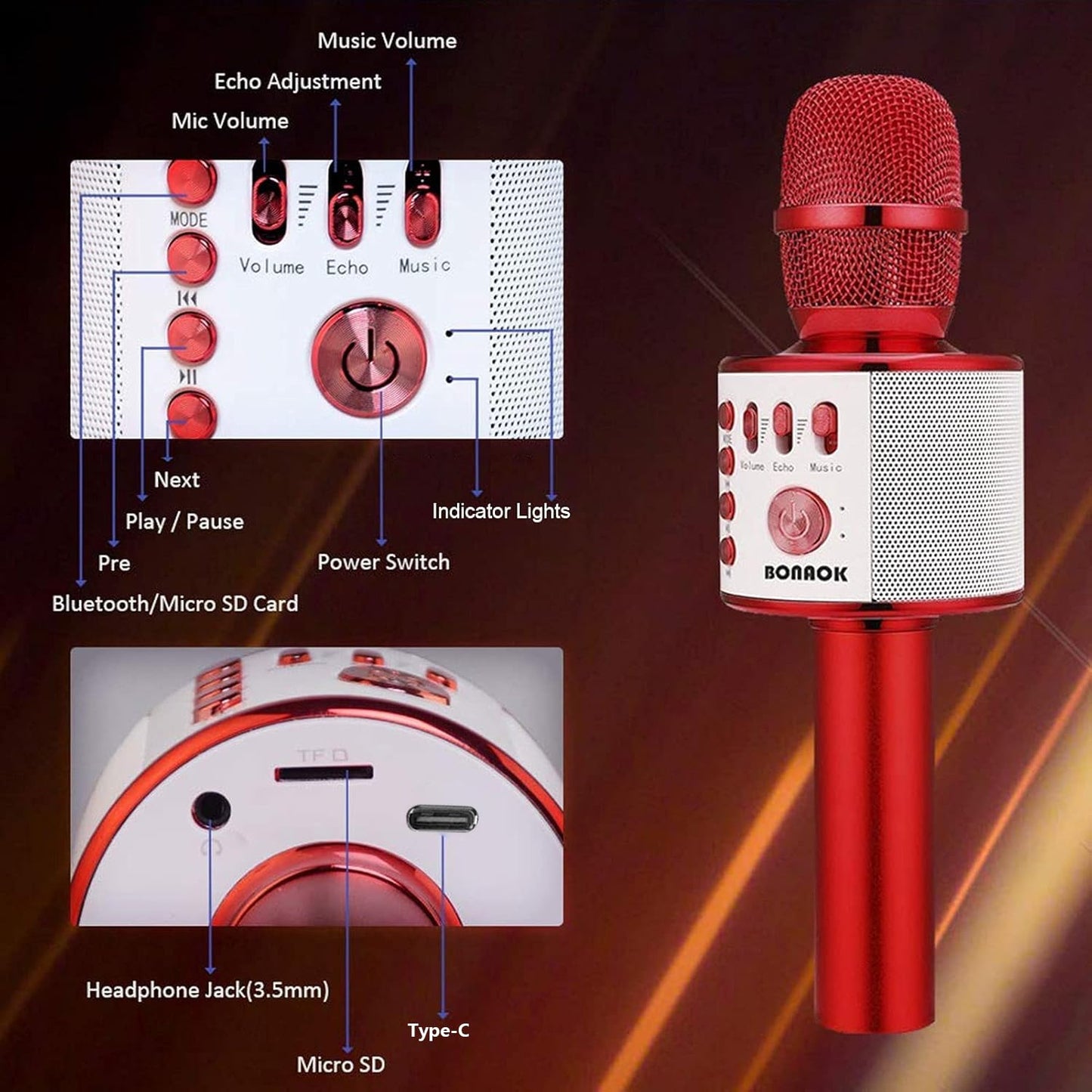 BONAOK Wireless Bluetooth Karaoke Microphone, Portable Toy Microphone for Singing, Gifts to Girls Boys Kids Adults All Age Q37（Bright Purple） jlhbookstore.store