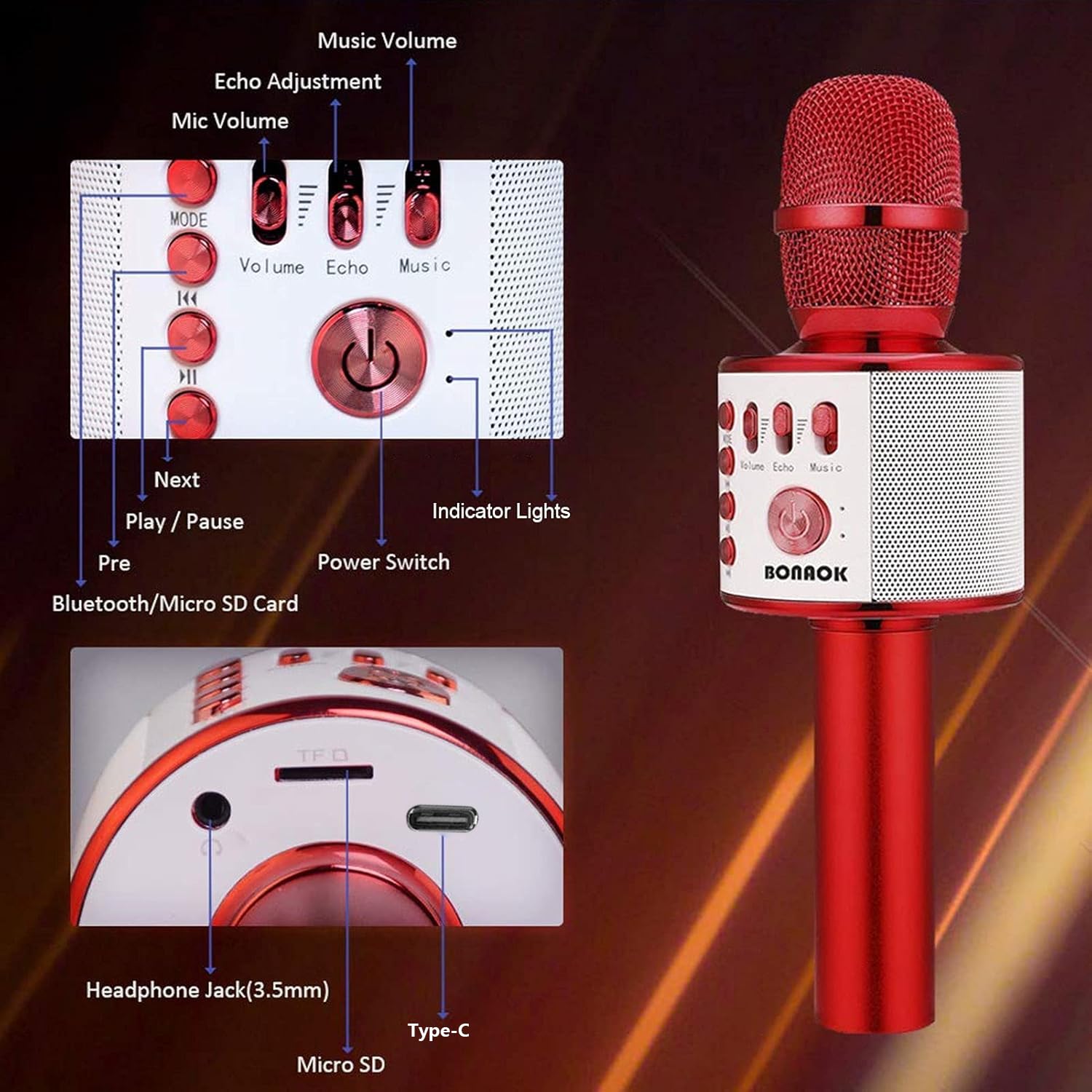 BONAOK Wireless Bluetooth Karaoke Microphone, Portable Toy Microphone for Singing, Gifts to Girls Boys Kids Adults All Age Q37（Bright Purple） jlhbookstore.store