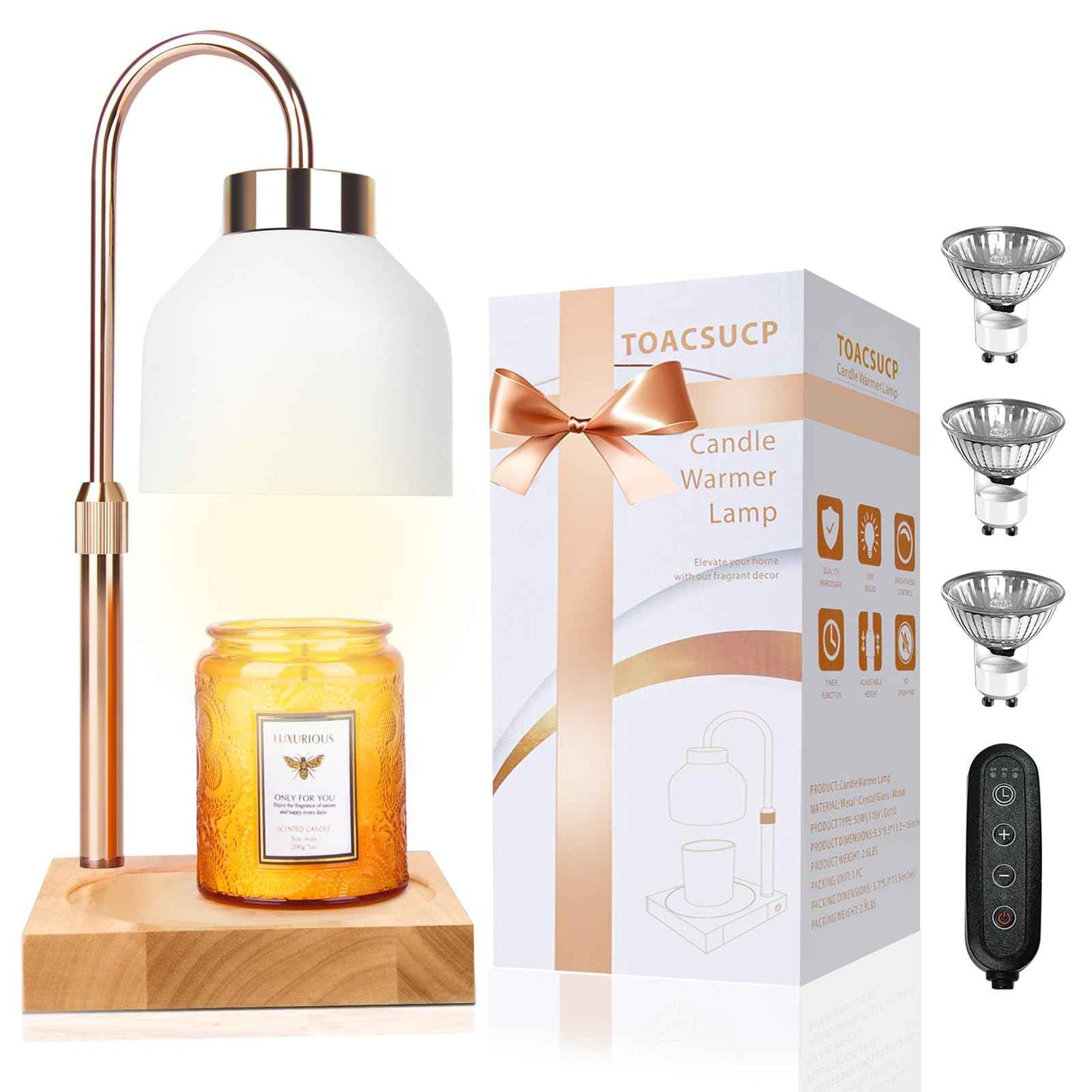 Candle Warmer Lamp with 3 Bulbs, Adjustable Height Dimmable Candle Warmer with Timer, Candle Lamp with Charming Gift Box Ribbon,Birthday Gifts for Women Mom, House Warming Gifts New Home Decor