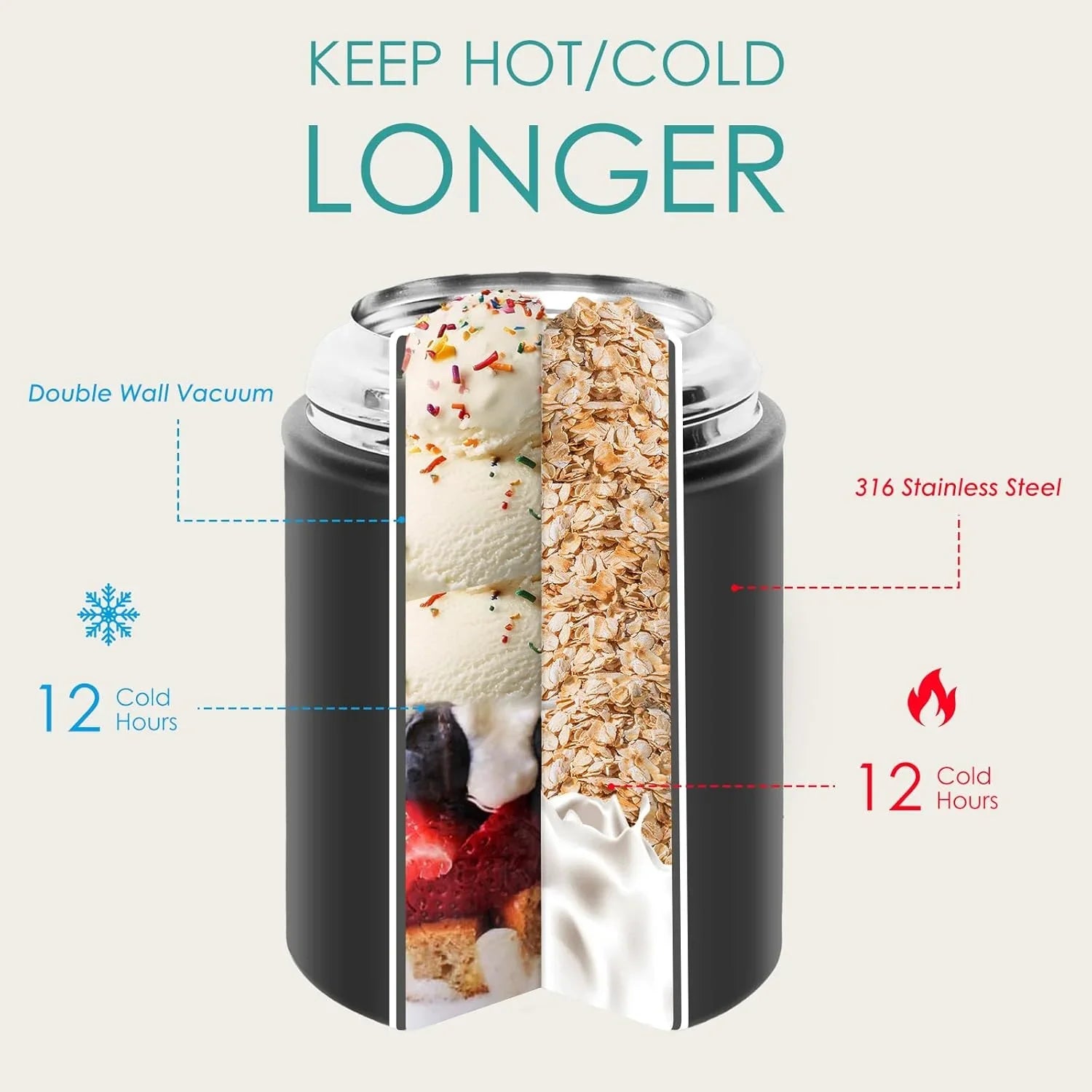 lazycozy® Thermos Food Containers for Hot Food, 17 oz, Soup Thermos with Foldable Spoon, Stainless Steel Vacuum Portable Insulated Food Jar, Leak-Proof, Keep Warm/Cold for 12 Hours, for Travel, Work - Jlhbookstore.store