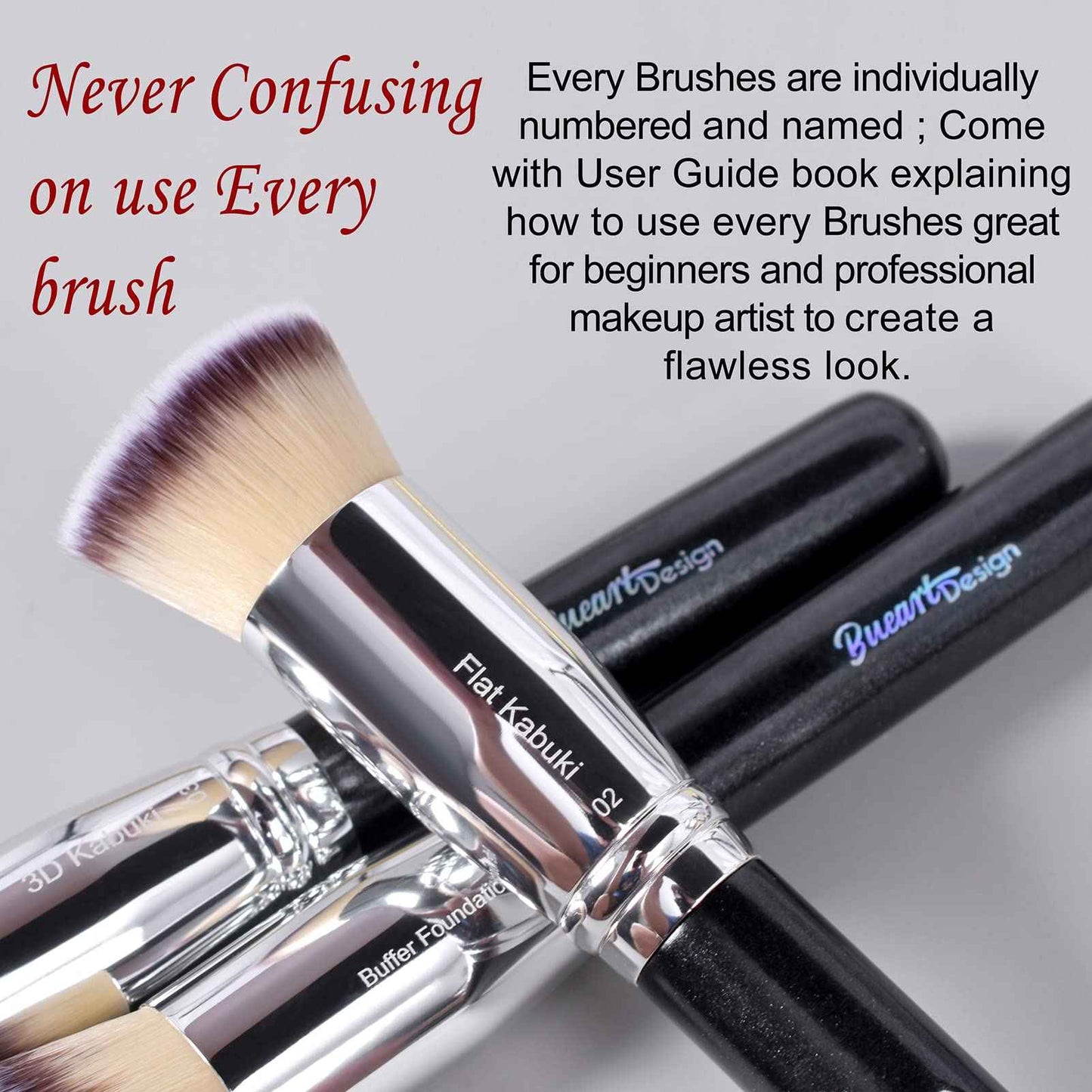 Bueart Design 19Pcs ULTRA SOFT Black labeled DENSE HAIR Makeup Brushes set Contains large powder Flat Foundation Ultimate Blending Make up Brush set Blush Face Brush Concealers contour Eyeshadow