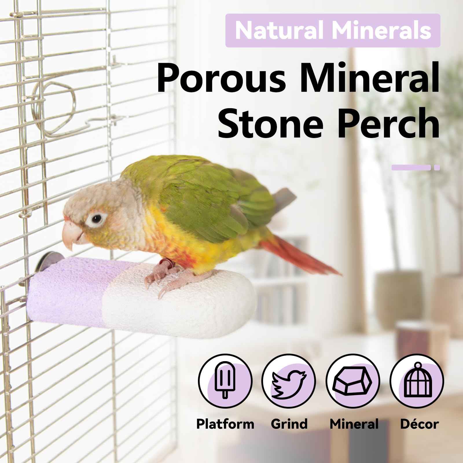 Natural Mineral Bird Perch for Cage Parrot Perch Platform for Beak Grinding Claw Trimming & Chewing Chew Toy for Parakeets Cockatiels Conures Birds Cage Accessories (Gradient Green, 4.7")