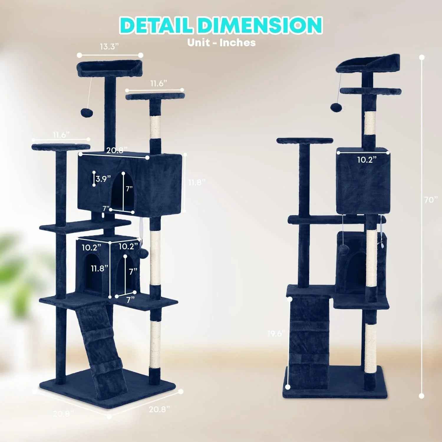 FDW Cat Tree 54in Cat Tower Multi-Level Durable Cat Scratching Post & Cozy Fun Cat Jumping Platform Space Saving Cat Condo Pet Play House for Indoor Cats,Dark Gray