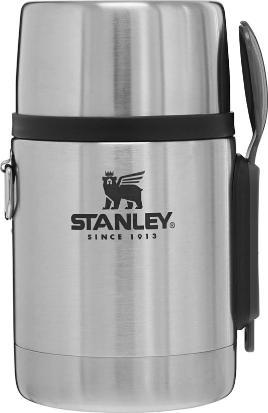 Stanley Classic Food Jar and Spork 18 oz | Vacuum Insulated Food Container | Wide Mouth Screw On Lid | Packable for Travel | Stainless Steel with Leakproof Lid | BPA-Free | Stainless Steel - Jlhbookstore.store
