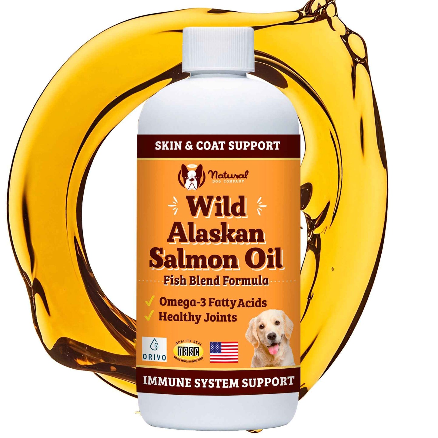 Natural Dog Company Wild Alaskan Salmon Oil Formula with Omega 3, Fish Oil for Dogs Supplement, Skin & Coat Dog Oil, Itchy Relief, Immune Support for Joints & Heart, Food Topper, 16 oz.
