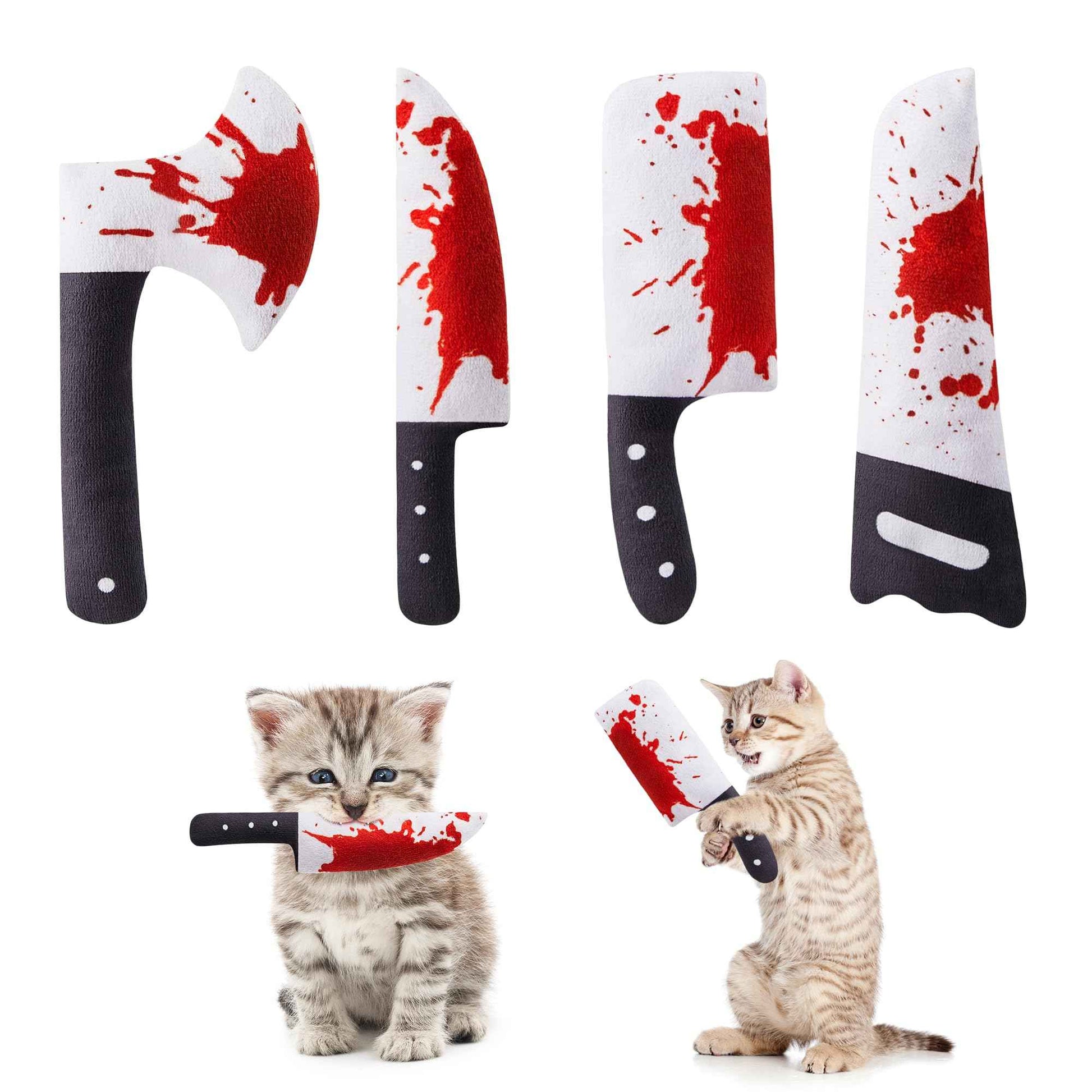 Potaroma 4Pcs Cat Toys, Horror Halloween Knife-Shaped Kitten Catnip Crinkly Sound Toys, Indoor Exercise for All Cat Breeds 6.5 Inches
