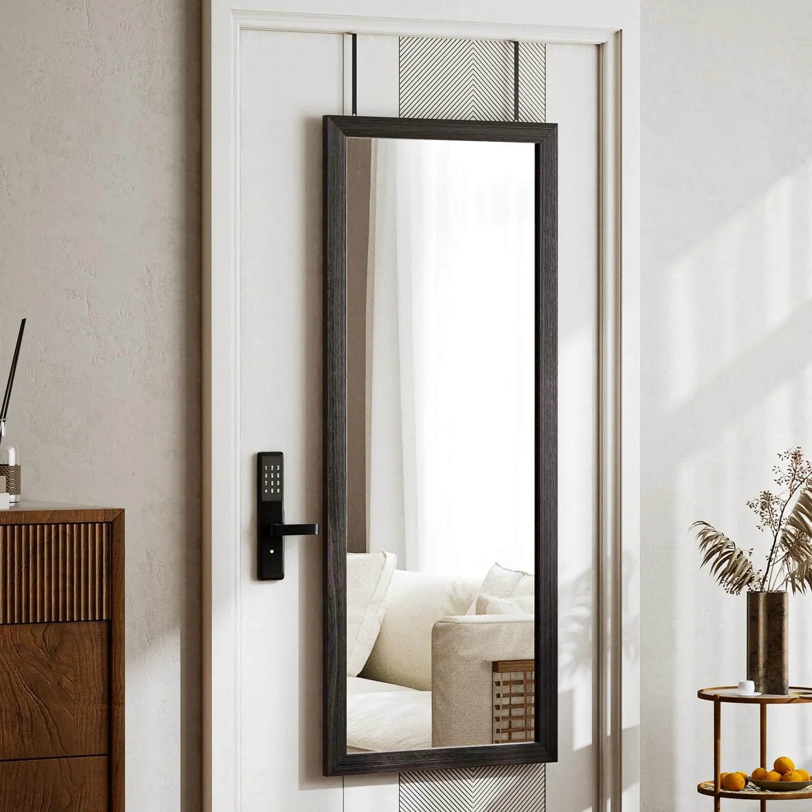 VooBang 14"x48" Full Length Over The Door Mirror - Aluminum Alloy Frame Full Body Mirror with Height-Adjustable Hangers, Hanging Leaning Against Wall for Dorm, Black - Jlhbookstore.store