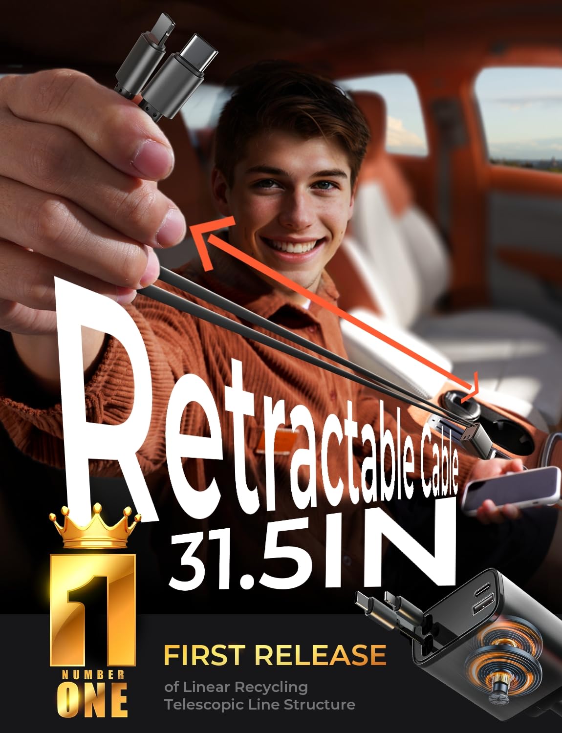 LISEN Retractable Car Charger, Gifts for Men Women, 69W Cars Adapter USB C Fast Charger for iPhoen 17, Car Accessories for Men Women, Gifts for Dad Mom, for iPhone 17 Pro Max Air 16 15 14 13 12 Plus