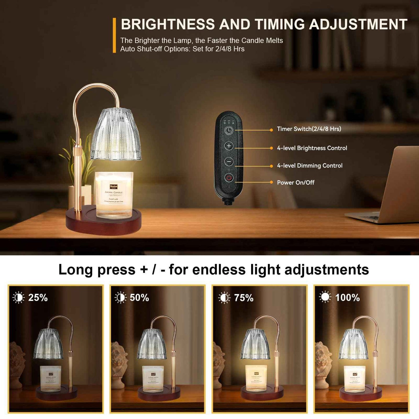 Candle Warmer Lamp with 3 Bulbs, Adjustable Height Dimmable Candle Warmer with Timer, Candle Lamp with Charming Gift Box Ribbon,Birthday Gifts for Women Mom, House Warming Gifts New Home Decor