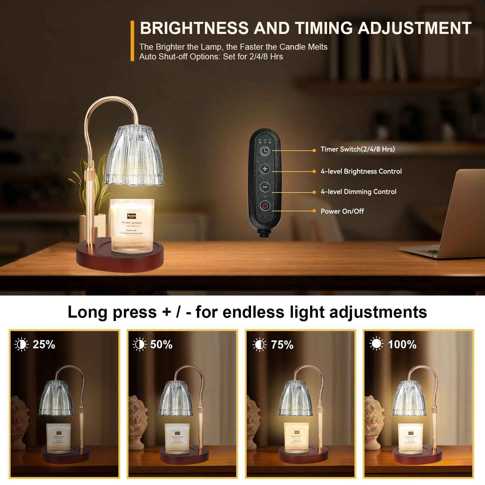 Candle Warmer Lamp with 3 Bulbs, Adjustable Height Dimmable Candle Warmer with Timer, Candle Lamp with Charming Gift Box Ribbon,Birthday Gifts for Women Mom, House Warming Gifts New Home Decor