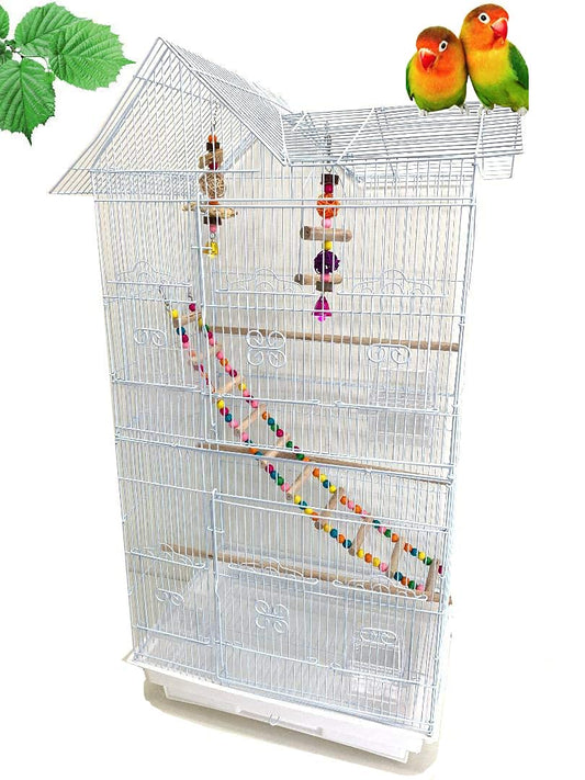38-Inch Double Roof Top Large Flight Bird Cage with Toys Climbing Ladder Side Nesting Box Doors for Cockatiels Sun Parakeets Conures Aviary Budgie Finch Lovebird Canary Pet Bird Travel Cage