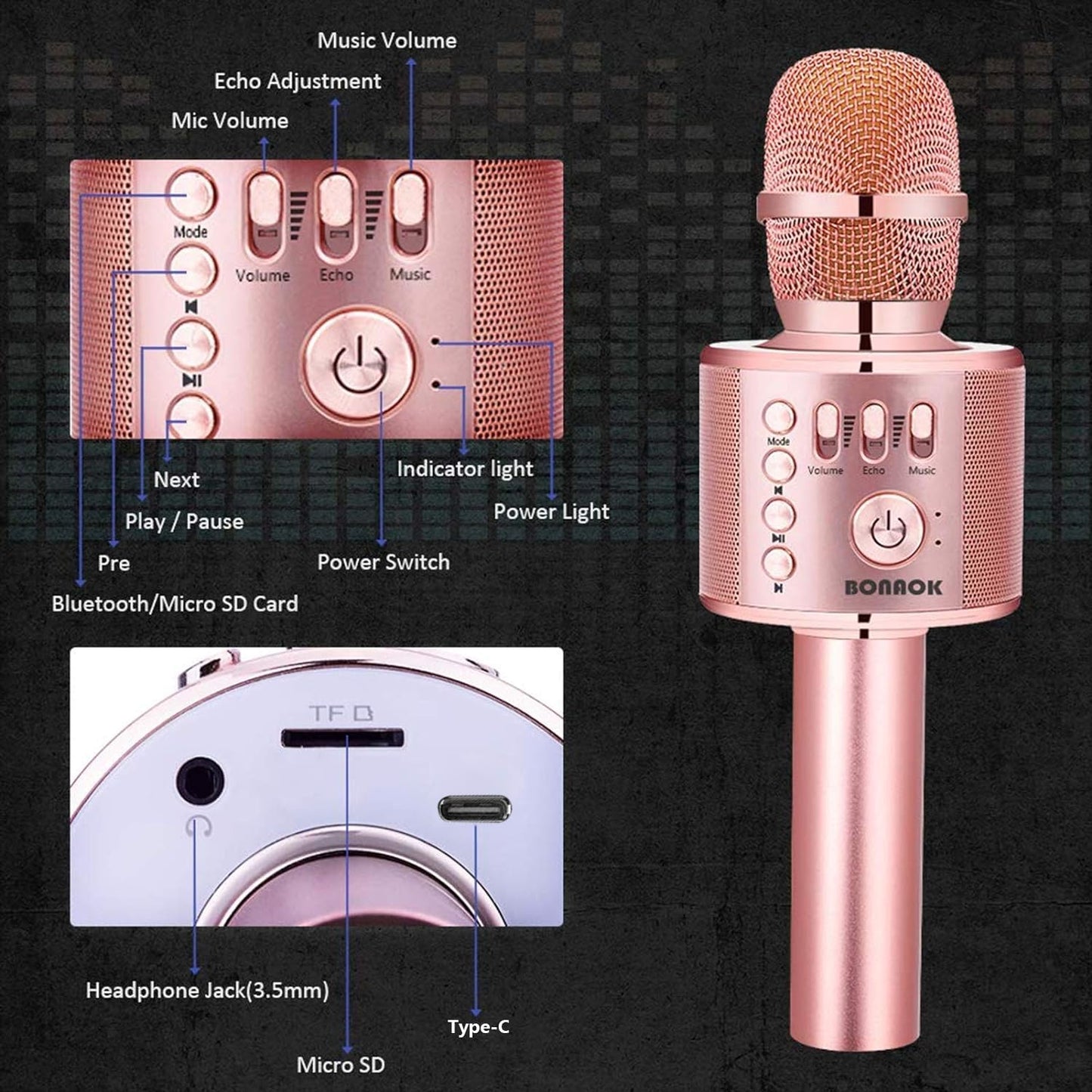 BONAOK Wireless Bluetooth Karaoke Microphone, Portable Toy Microphone for Singing, Gifts to Girls Boys Kids Adults All Age Q37（Bright Purple） jlhbookstore.store