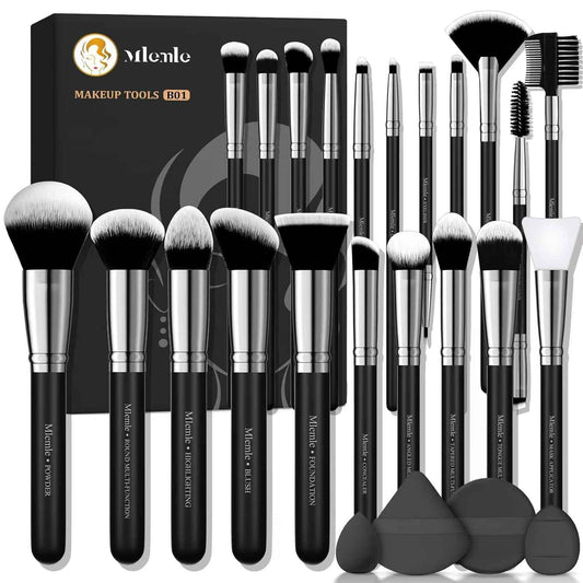 Makeup Brushes Set, Mlemle Professional 25 Pcs Makeup Kit, Include Foundation Powder Blush Concealers Eye shadows 21 Pcs Makeup Brushes and 2 Powder Puff, 2 Makeup Sponge(B01-Black)