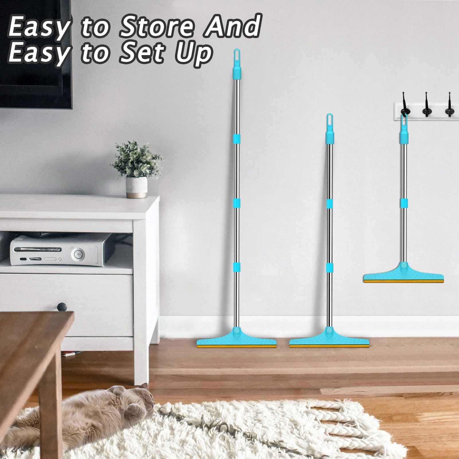 Carpet Rake for Pet Hair Removal - Reusable Pet Hair Remover, 60” Adjustable Long Handle Cat Dog Carpet Rake Scraper with Patented Design, Dog Hair Rake Brush for Rugs, Mats