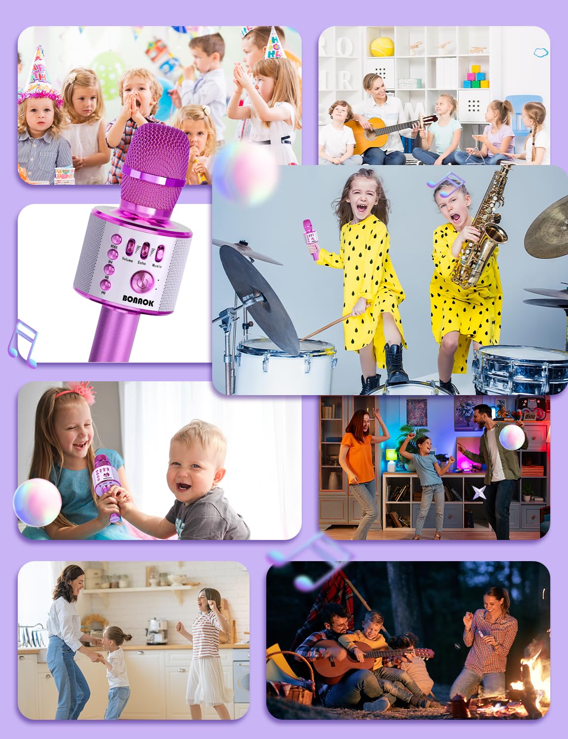 BONAOK Wireless Bluetooth Karaoke Microphone, Portable Toy Microphone for Singing, Gifts to Girls Boys Kids Adults All Age Q37（Bright Purple） jlhbookstore.store
