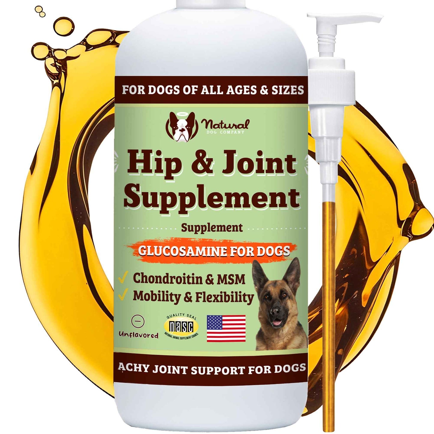 Natural Dog Company Liquid Glucosamine Hip & Joint Oil for Dogs, 16 oz, Extra Strength Cartilage & Joint Support, Helps Mobility and Eases Occasional Stiffness, Dog Vitamins & Supplements