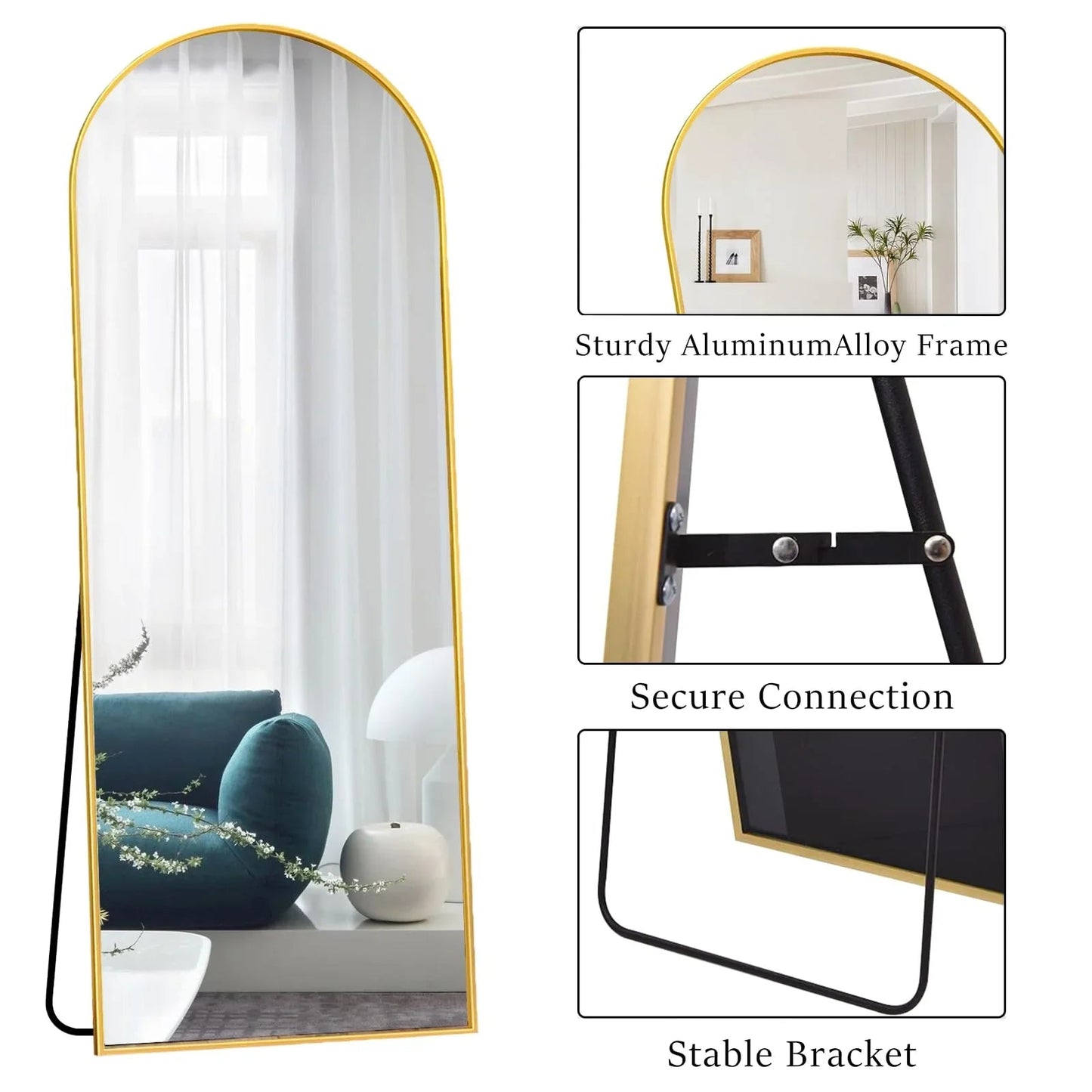 OGCAU Floor Full Length Mirror, 56"x20" Arched Full Body Mirror, Hanging or Leaning, Standing, Wall Mounted with Aluminum Frame for Bedroom Living Room, White jlhbookstore.store