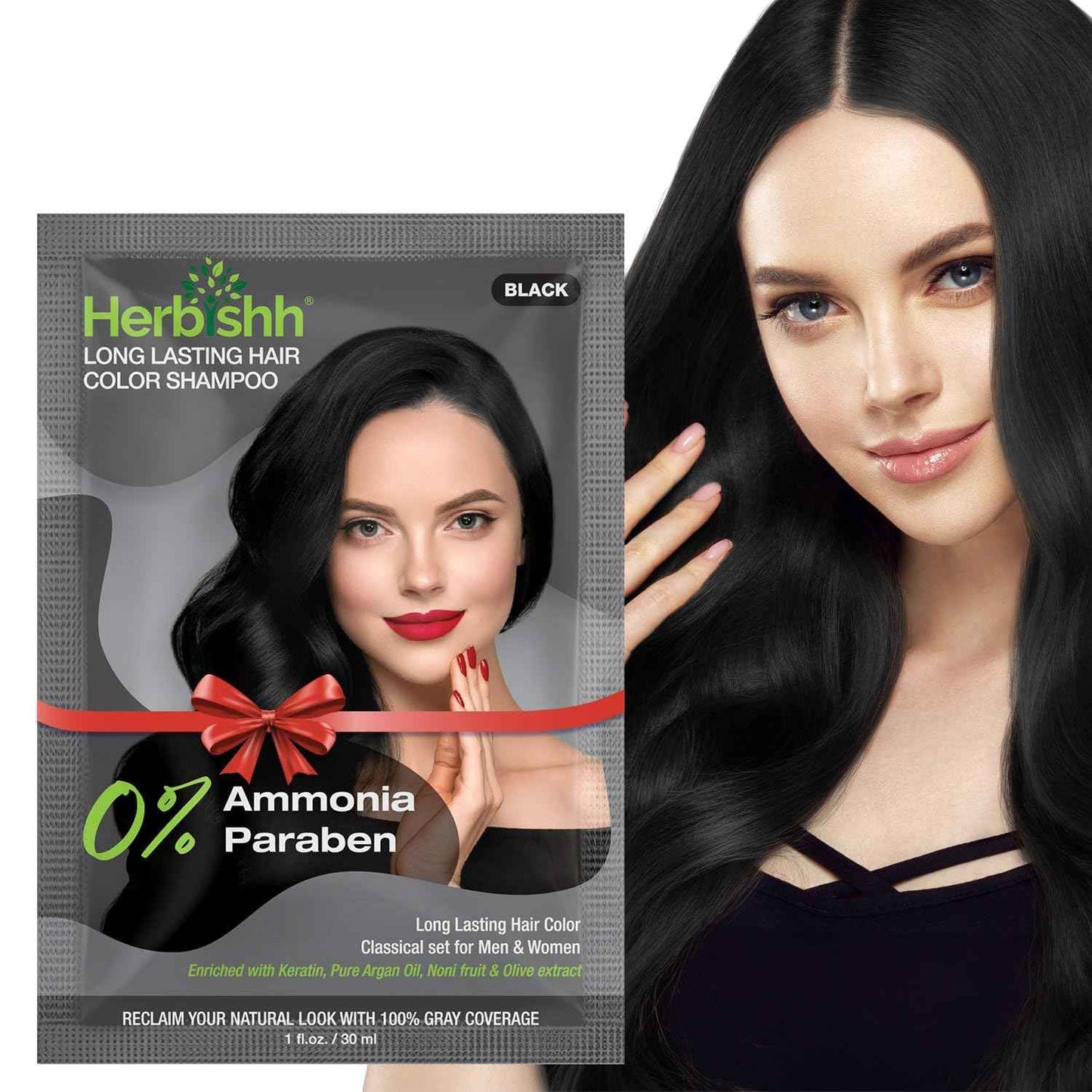 Herbishh Black Shampoo, Hair Dye Shampoo 3 in 1, 100% Grey Coverage, Demi-Permanent Hair Color for Men & Women, Long-lasting Color in 5-15 Mins, Ammonia-free, 200 ml