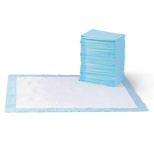 Amazon Basics Dog and Puppy Pee Pads, 5-Layer Leak-Proof Super Absorbent, Quick-Dry Surface, Potty Training, Regular (22x22"), 100 Count, Blue & White