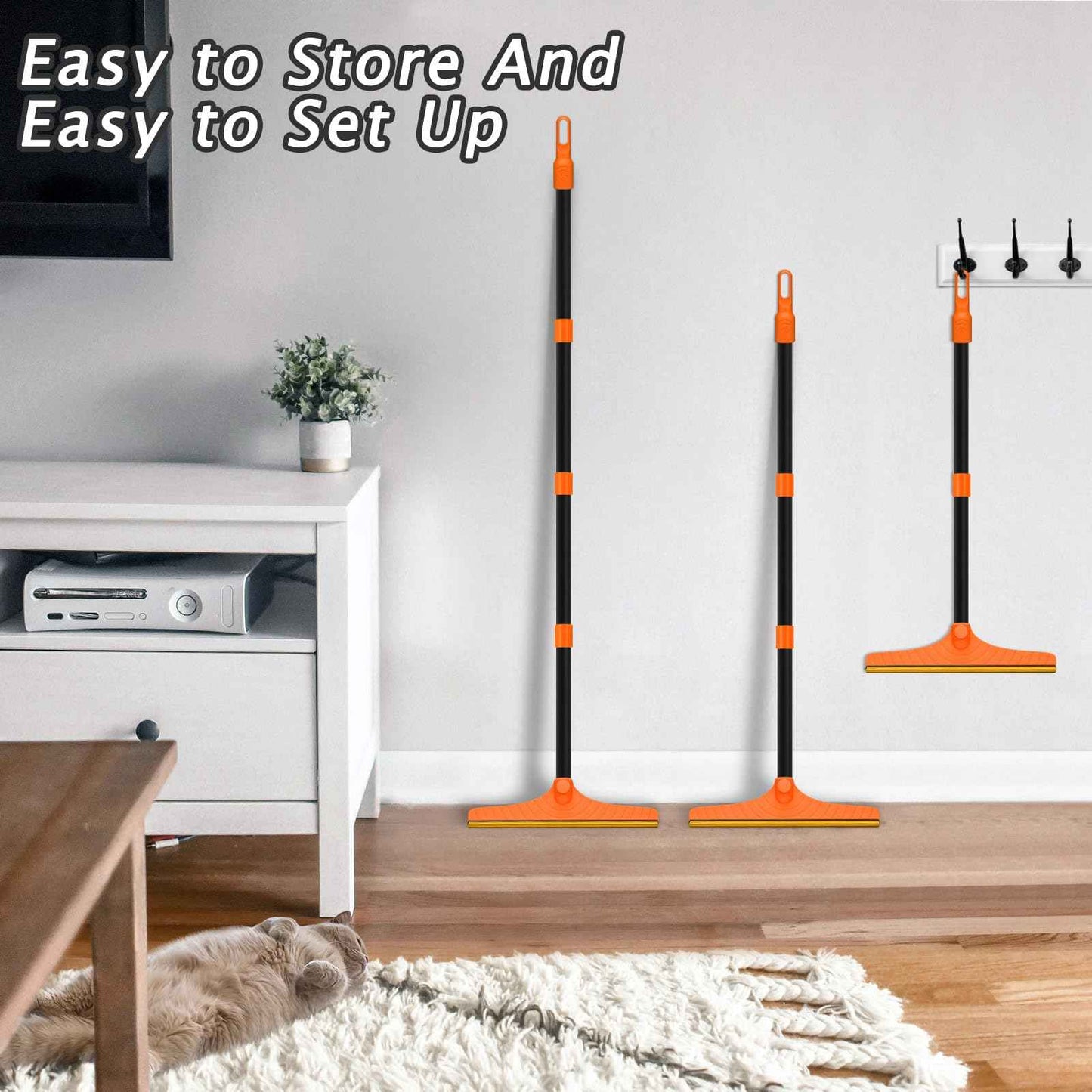 Carpet Rake for Pet Hair Removal - Reusable Pet Hair Remover, 60” Adjustable Long Handle Cat Dog Carpet Rake Scraper with Patented Design, Dog Hair Rake Brush for Rugs, Mats