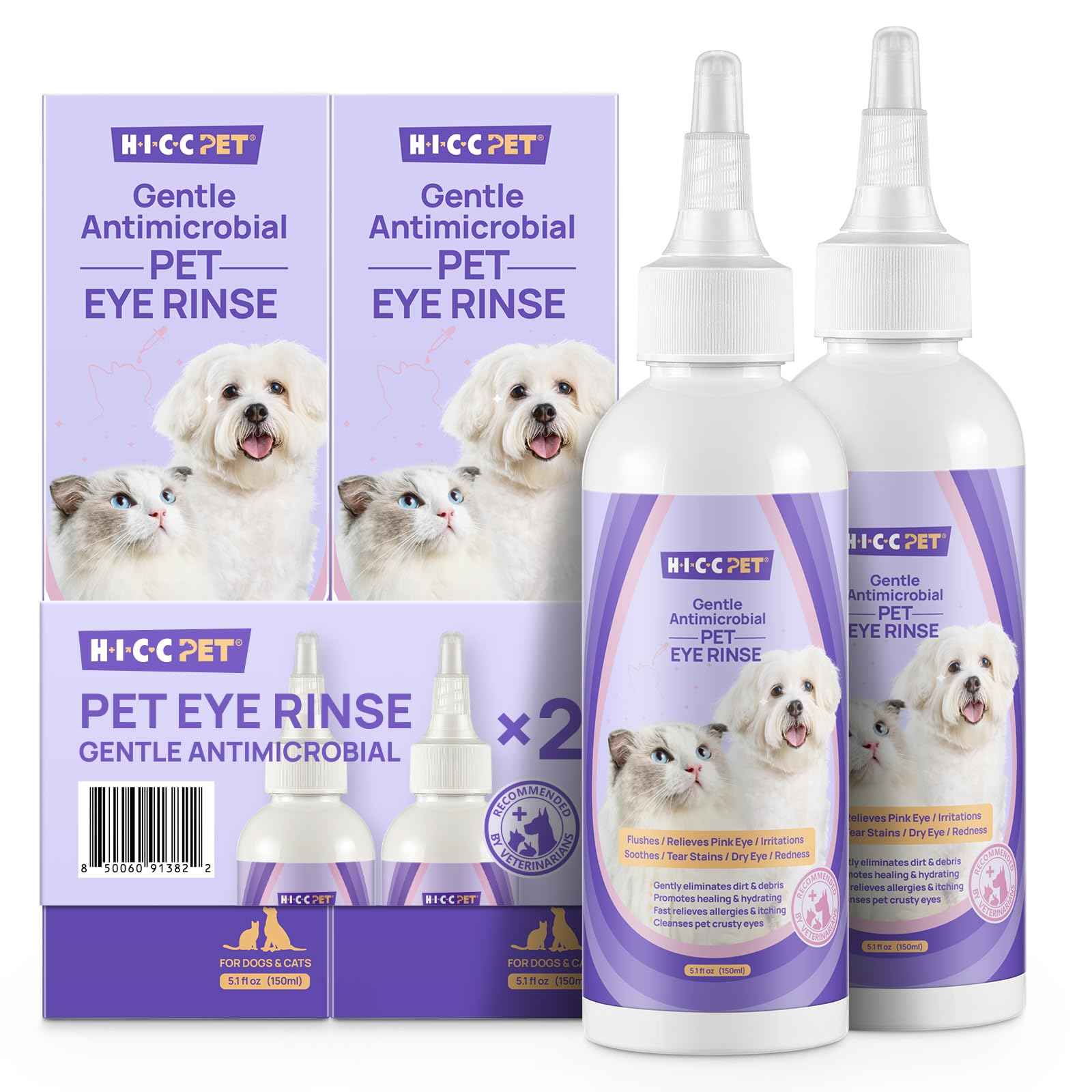 HICC PET Dog Eye Drops 5.1 fl oz Eye Drops for Dogs and Cats Vet-Recommended Dog Eye Infection Treatment to Soothe Infection Allergy, Relieve Dry Eyes Pink Eyes, Pet Tear Stain Cleaner