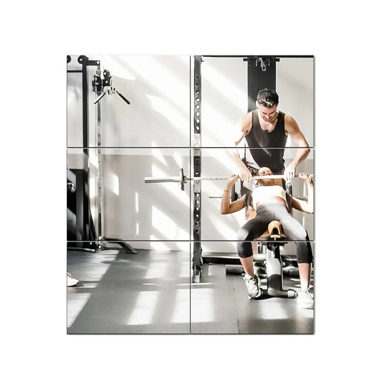 Delma Home Gym Mirrors, 12'' x 12'' Glass Mirror Tiles (16 PCS), Square Large Wall Mirror for Home Gym, Bedroom, Door,Bathroom, Frameless Mirror Sets - Jlhbookstore.store