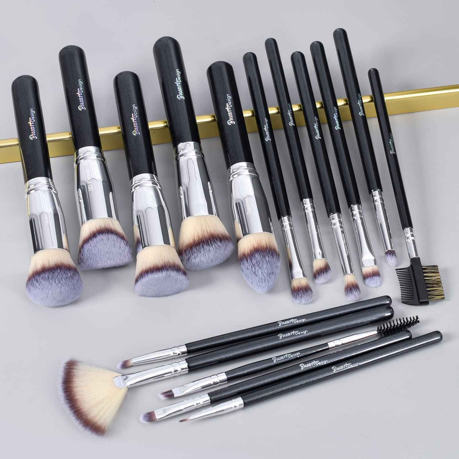 Bueart Design 19Pcs ULTRA SOFT Black labeled DENSE HAIR Makeup Brushes set Contains large powder Flat Foundation Ultimate Blending Make up Brush set Blush Face Brush Concealers contour Eyeshadow