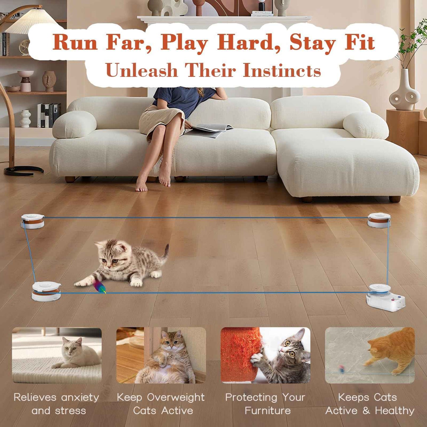 Interactive Cat Toy for Indoor Cats – Automatic Moving & Enrichment Toy for Indoor Cats/Kitten, Auto/Manual Control Cat Treadmill for Exercise & Mental Stimulation, Stimulating Chase Toys (H1K2)