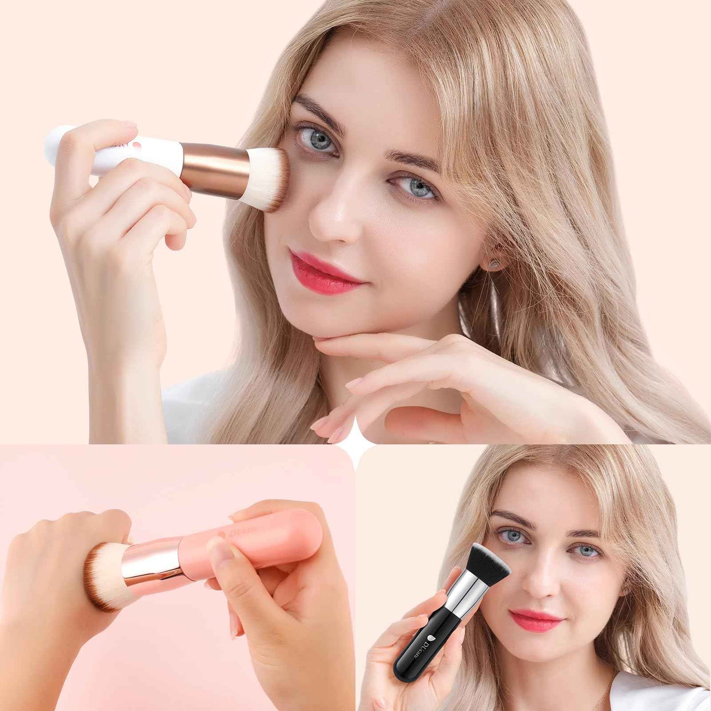 DUcare Kabuki Foundation Brush for Liquid Makeup Flat Top Professional Stick Buffing Blending Mineral Powder Large Face Makeup Brush, Black