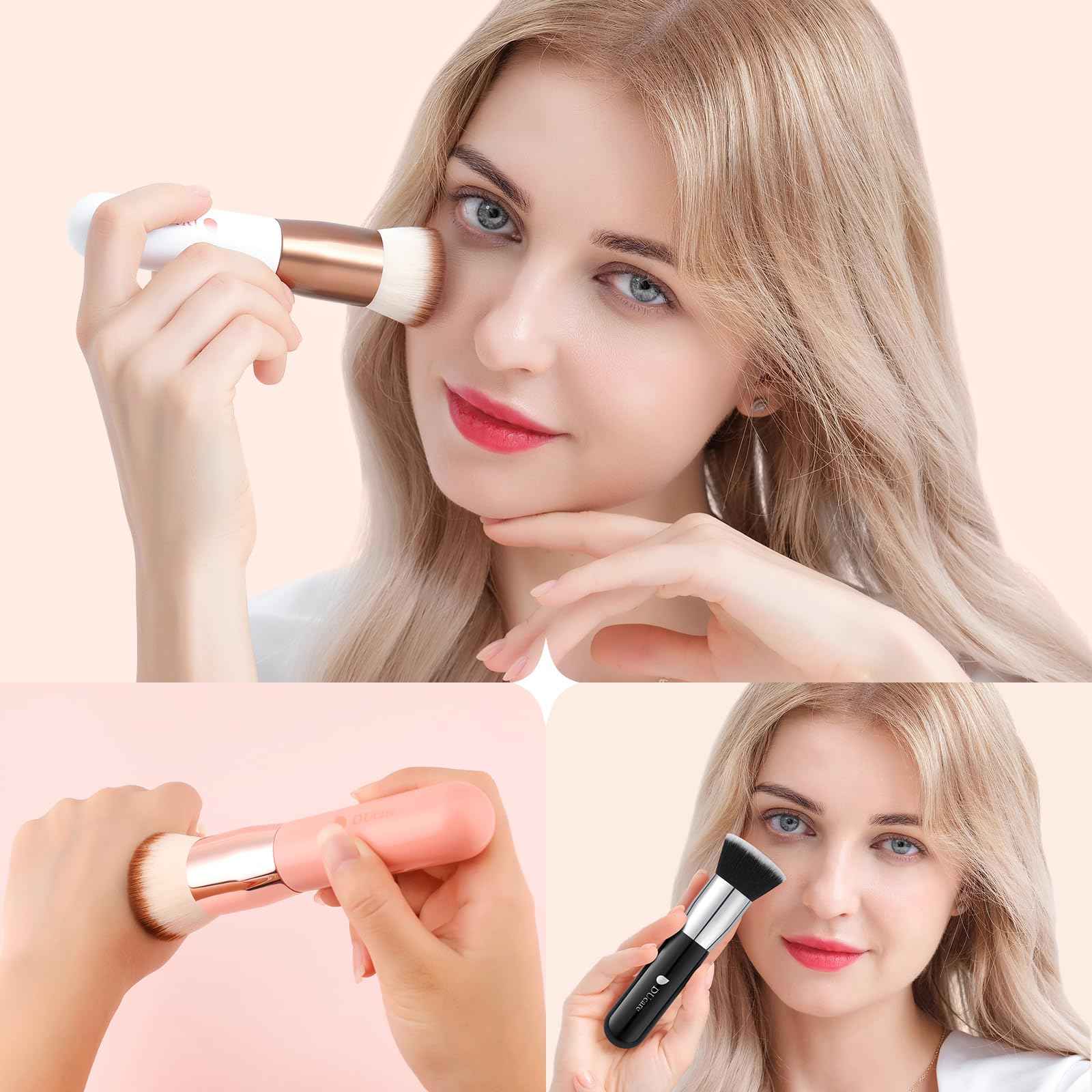 DUcare Kabuki Foundation Brush for Liquid Makeup Flat Top Professional Stick Buffing Blending Mineral Powder Large Face Makeup Brush, Black