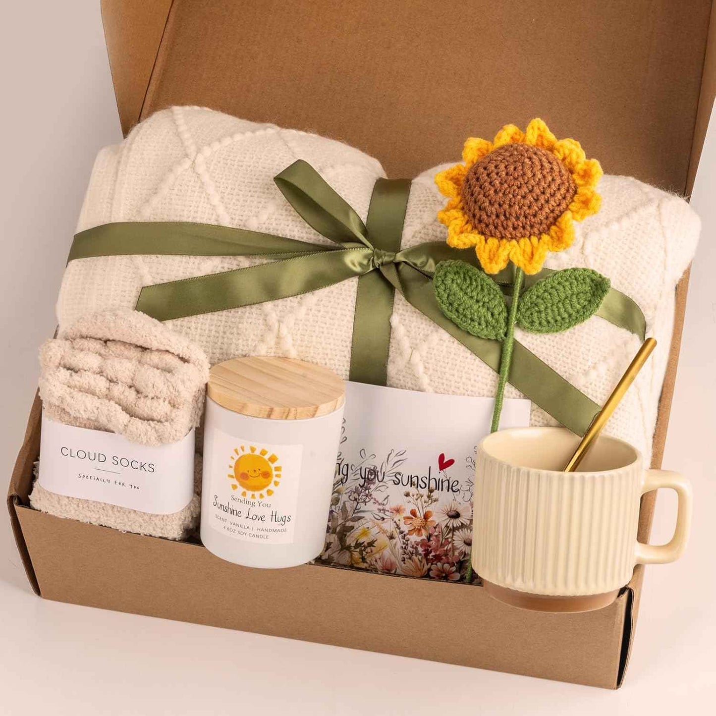 Sending Sunshine Sunflower, Thinking of You Care Package Unique Gift Baskets for Women, Best Friend Birthday and Get Well Soon