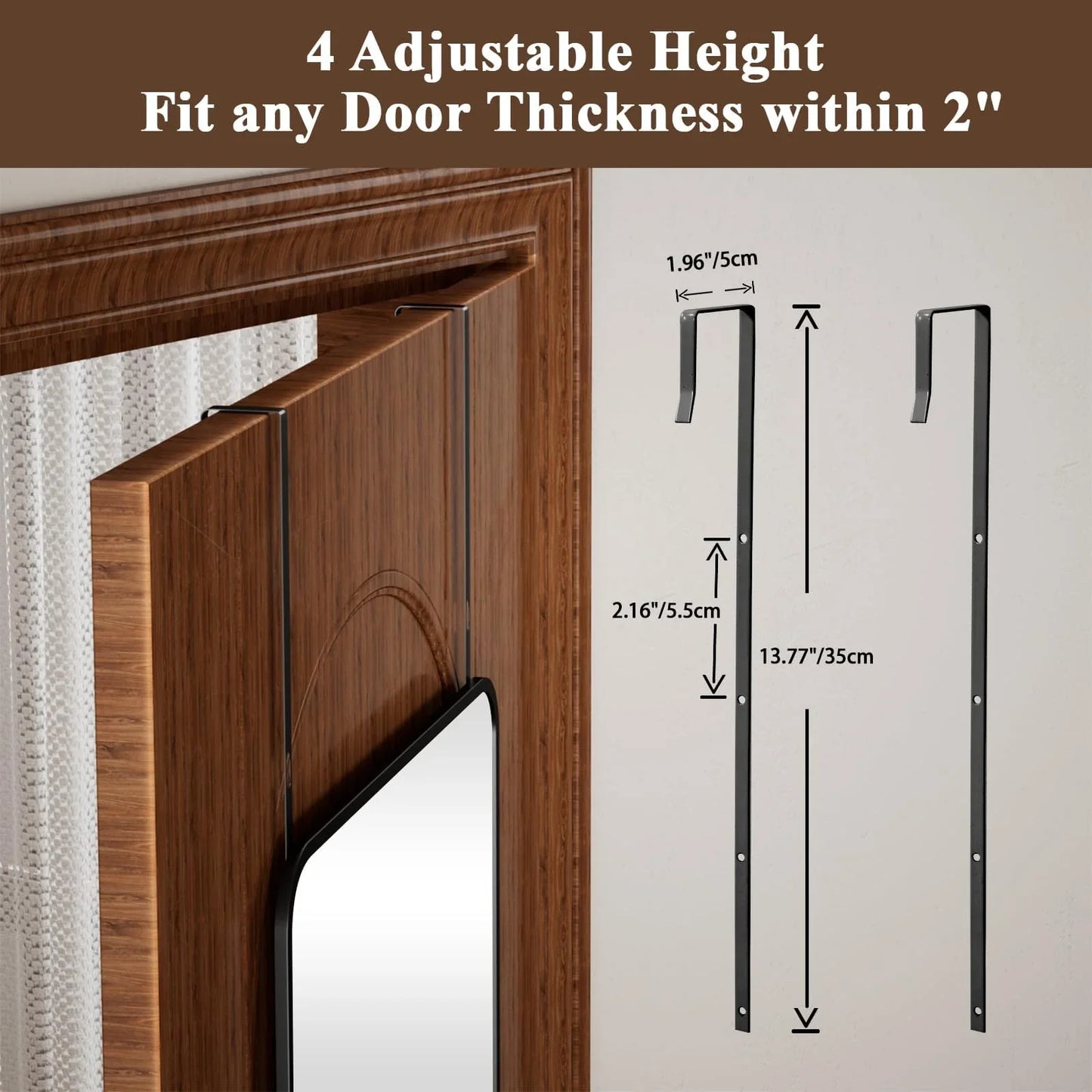 VooBang 14"x48" Full Length Over The Door Mirror - Aluminum Alloy Frame Full Body Mirror with Height-Adjustable Hangers, Hanging Leaning Against Wall for Dorm, Black - Jlhbookstore.store