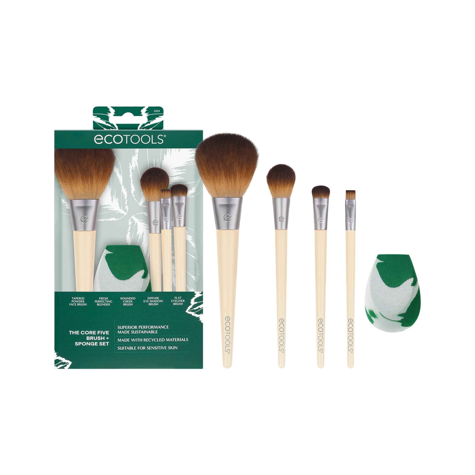 EcoTools Makeup Brush Set for Eyeshadow, Foundation, Blush, and Concealer with Bonus Storage Case, Start the Day Beautifully, Travel Friendly, 6 Piece Set