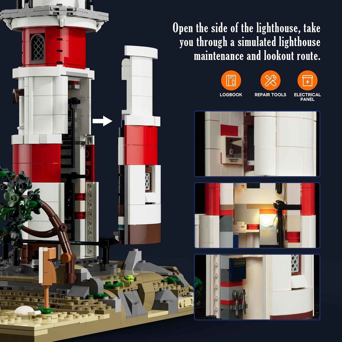 City Sunrise Lighthouse Lighting-Building-Bricks-Set - 1632 Pcs Road Trip Lighthouse Modular Collection LED Light Building Set for Adults and Travelling Enthusiasts