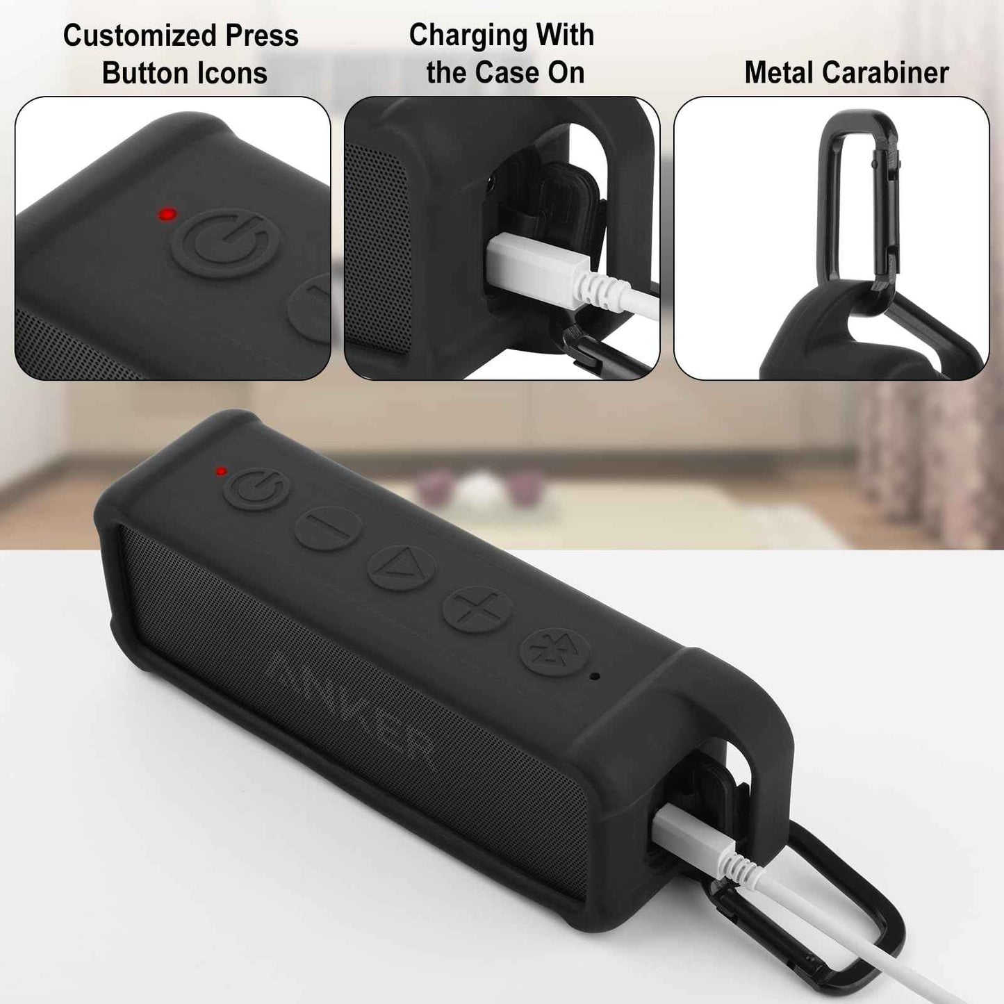 TXEsign Silicone Case Compatible with Anker Soundcore 2 Portable Speaker, Protective Travel Case Cover with Handle and Carabiner for Anker Soundcore 2 Speaker (Black)